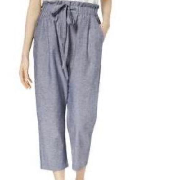 Jill Stuart Linen Blend High Rise Cropped paperbag  Pants 10 - Picture 3 of 6